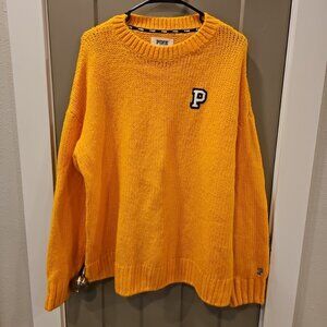 Victoria’s Secret Pink Campus Oversized  Pullover Crochet Sweater Yellow Size L